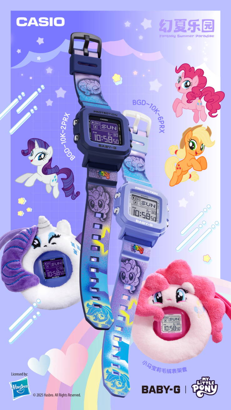Die Casio G-Shock Baby-G x My Little Pony BGD-10K-2PRX (links) und BGD-10K-6PRX (rechts) Uhren. (Bildquelle: Casio)