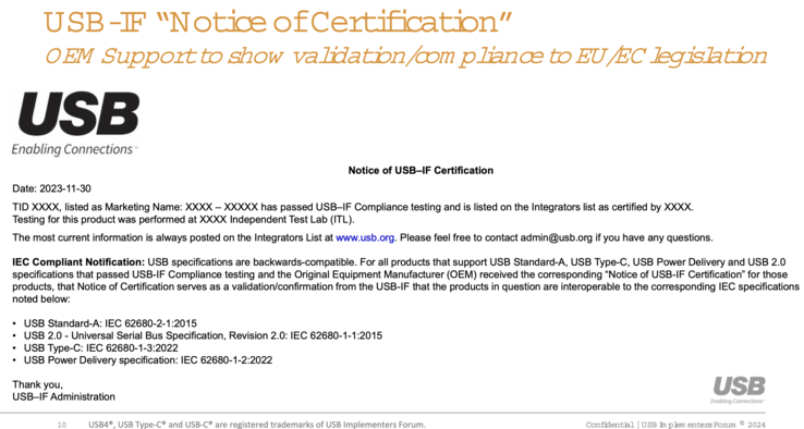 Ein möglicher Zertifizierungsnachweis für die EU. (Bild: USB IF)