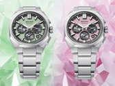 Die Seiko Astron HAB005J1 und HAB006J1, vor einem stilisierten Hintergrund dargestellt