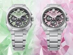 Die Seiko Astron HAB005J1 und HAB006J1, vor einem stilisierten Hintergrund dargestellt