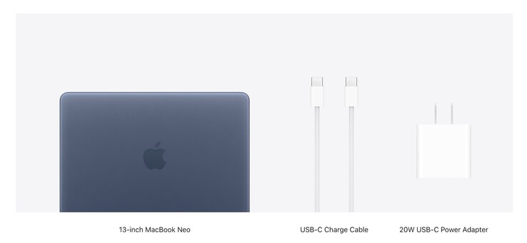 Apple liefert das MacBook neo in einigen Regionen mit einem 20 Watt USB-C-Ladegerät.