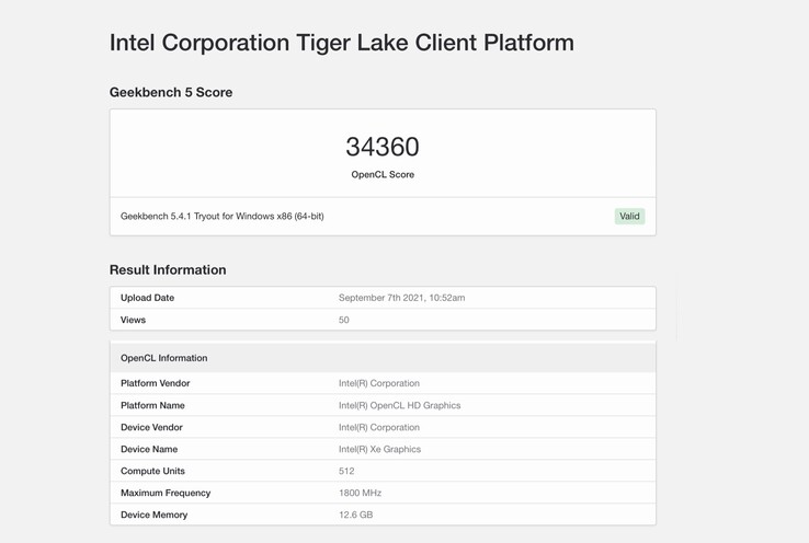Die mutmaßlich schnellste Arc-Notebobok-GPU wurde bereits bei Geekbench getestet. (Screenshot: Geekbench)