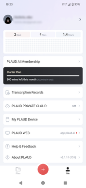 Der "Me"-Tab mit Einstellungen
