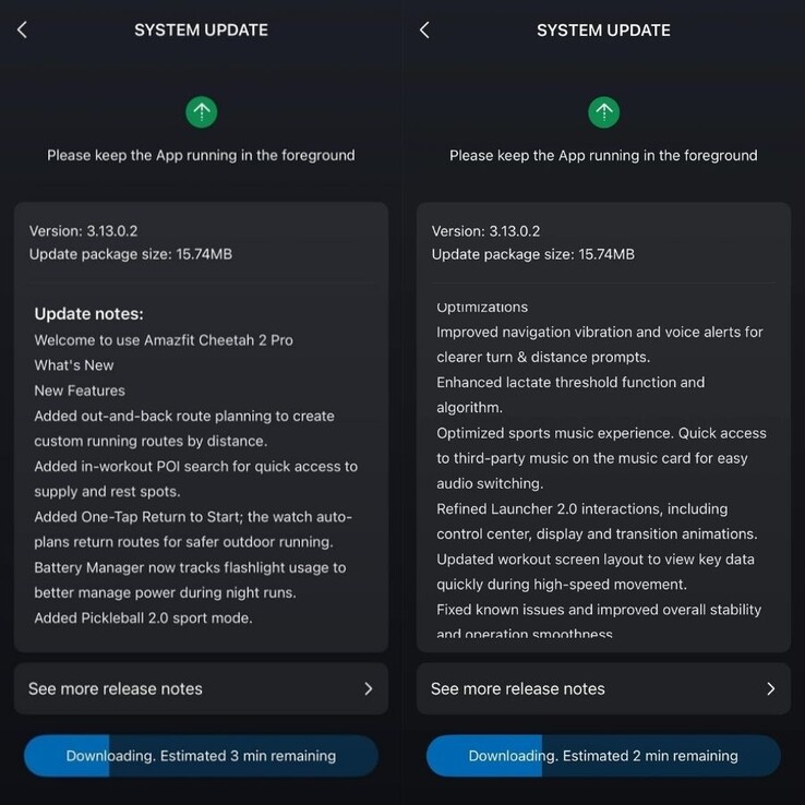Patchnotes für die Amazfit Cheetah 2 Pro Firmware 3.13.0.2