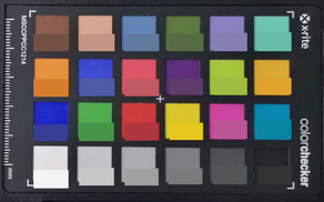 ColorChecker Farben abfotografiert. In der unteren Hälfte jedes Patches haben wir die Originalfarben abgebildet.