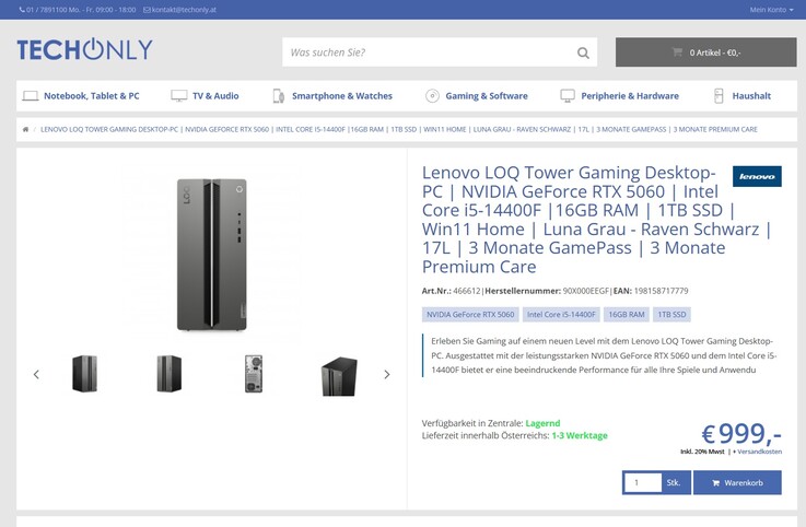 Lenovo LOQ 17IRR9 90X000EEGF für 999 Euro.