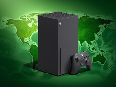 Xbox Series X Konsole mit Weltkarte im Hintergrund