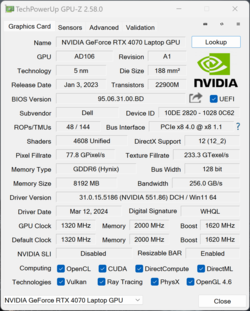 GPU-Z Nvidia GeForce RTX 4070 Laptop