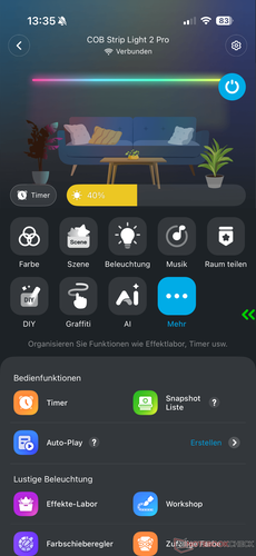 Weitere Optionen in der App