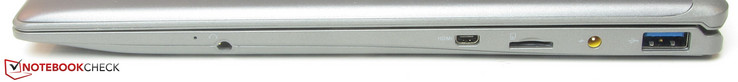 rechte Seite: Audiokombo, MicroHDMI, Speicherkartenleser (MicroSD), Netzanschluss, USB 3.1 Gen 1 (Typ-A)