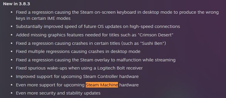 SteamOS 3.8.3 Beta-Protokoll. 