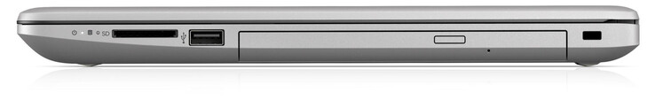 Rechte Seite: Speicherkartenleser (SD), USB 2.0 (Typ A), optisches Laufwerk, Steckplatz für ein Kabelschloss