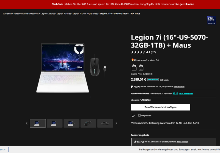 Lenovo Legion 7 16IAX10 83KY007FGE für 2.599,01 Euro.