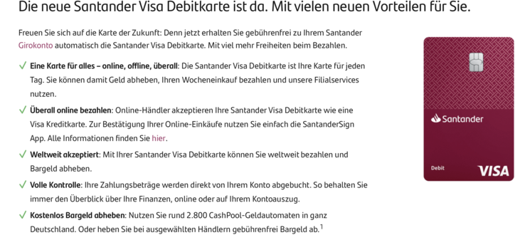 Werbung für die neue Visa-Karte, die zeigt, dass diese immer funktionieren soll. (Bild: Santander)
