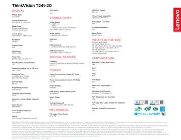 Lenovo ThinkVision T24t Spezifikationen