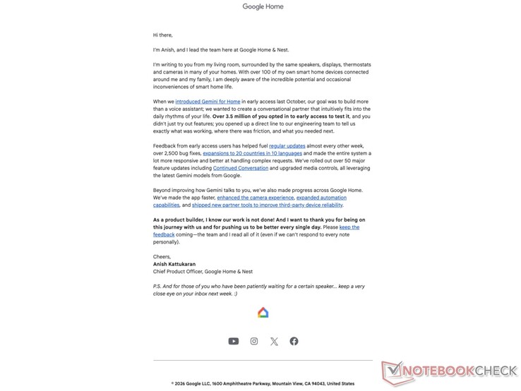 E-Mail zum neuen smarten Lautsprecher von Google