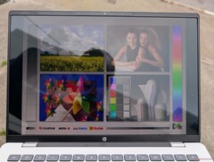 Im Freien bei heller Bewölkung mit Blendung und einem relativ dunklen Bildschirm