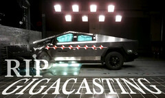 Beim Aufprall des Tesla Cybertrucks scheint das vordere Gussteil zerstört zu werden (Bild: Cybertruck auf X)