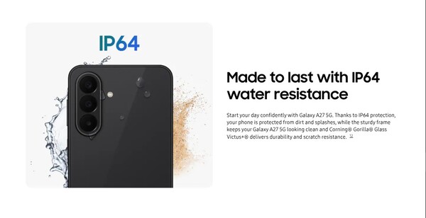 Das Galaxy A27 5G bekommt ein Downgrade auf IP64