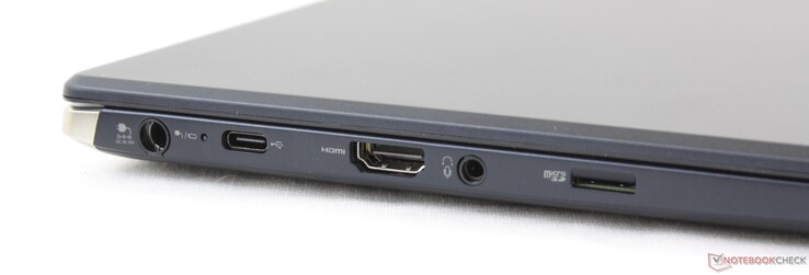 Links: Netzteil, USB Typ-C 3.2 Gen 2, HDMI, 3.5 mm Kombo, MicroSD-Kartenleser