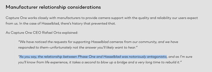 Capture One und Hasselblad hatten in der Vergangenheit nicht das beste Verhältnis.