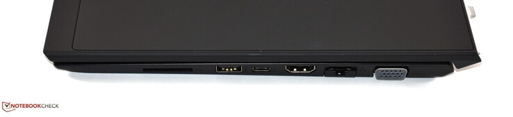 rechts: SD-Kartenleser, USB 3.1 Gen 2 Typ A, USB 3.1 Gen 2 Typ C, HDMI, RJ45-Ethernet, VGA
