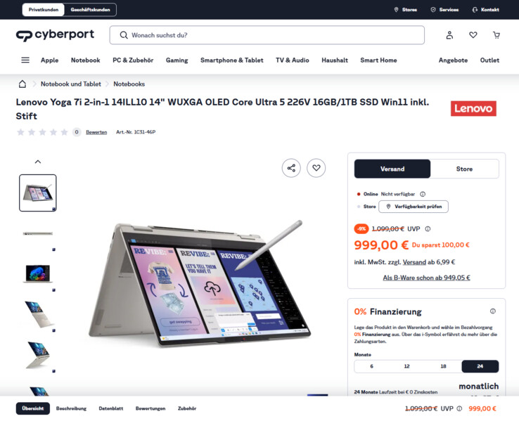Lenovo Yoga 7 2-in-1 14ILL10 83JQ009YGE für 999 Euro.