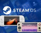 Der Konkr Pocket Fit G3 und der Ayaneo Pocket S2 Pro vor dem SteamOS-Logo.