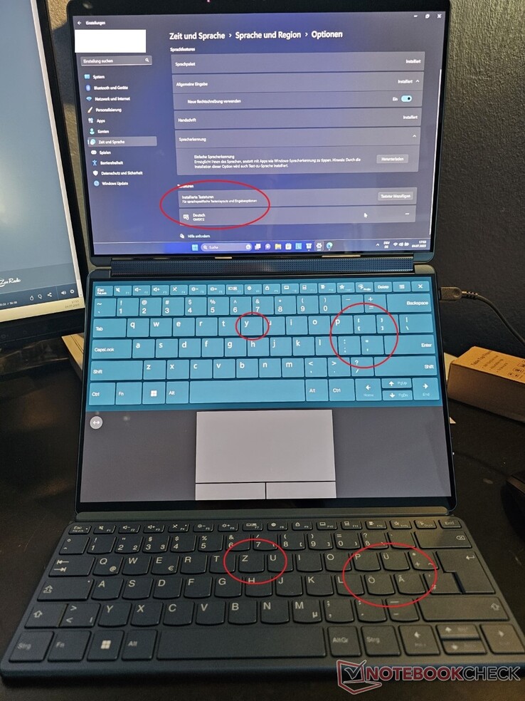 Ein in Deutschland und Österreich mit QWERTZ Tastatur verkaufter 2.500 Euro Laptop bietet nur eine virtuelle Tastatur mit US-QWERTY Layout.