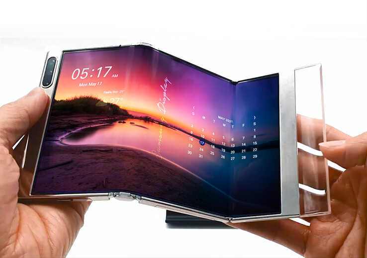 Samsung zeigt ein S-Foldable Display für künftige doppelt faltbare Smartphones.