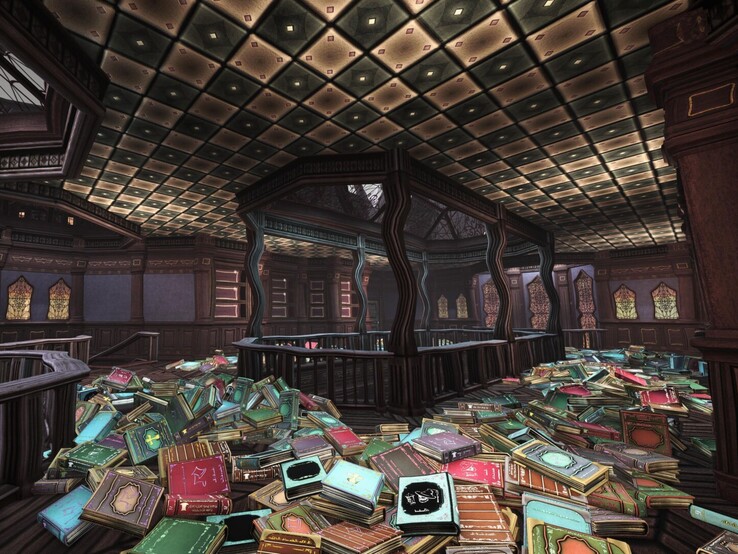 Wenn man jedes Buch einzeln an seinen Platz bringen müsste, könnte das Aufräumen der Zaubergasse eine Weile dauern. (Im Bild: Ein Screenshot aus Cluttermancer: Tidy Up the Nightmare Alley.)