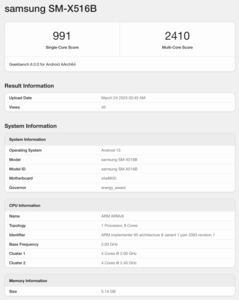 Das Galaxy Tab S9 Lite bei Geekbench (Bild: Screenshot/Geekbench)