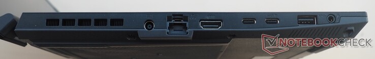 linke Seite: Energie, RJ45-LAN, HDMI 2.1, 2x USB-C 3.2 Gen2 (inkl. DisplayPort), USB-A 3.2 Gen1, Audio