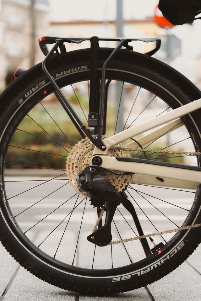 Schutzbleche, Gepäckträger und Ständer sind vorhanden