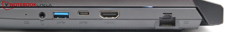 Rechts: LAN, HDMI, USB-C 3.0, USB-A 3.0, Headset-Klinke