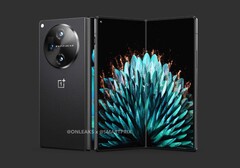 Das OnePlus V Fold setzt auf eine Rückseite mit Leder-Textur und rundem Kameramodul. (Bild: @OnLeaks / SmartPrix)