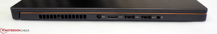 linke Seite: DC-IN, HDMI 2.0, 2x USB 3.0 (1x mit Charge), 3,5-mm-Klinke