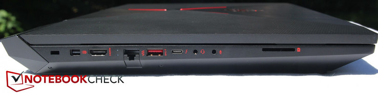 links: Kensington, Mini-DisplayPort, HDMI, LAN, USB Typ-A, USB Typ-C, Kopfhörer, Mikrofon, SD-Reader