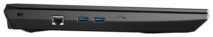 linke Seite: Kensington Lock, RJ45-LAN, 2x USB-A 3.1 Gen2, microSD