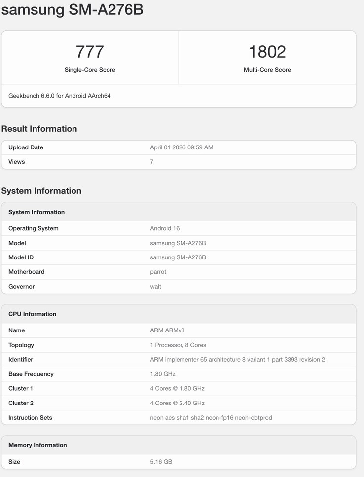 Geekbench-Eintrag zu Samsungs kommendem Samsung-Smartphone