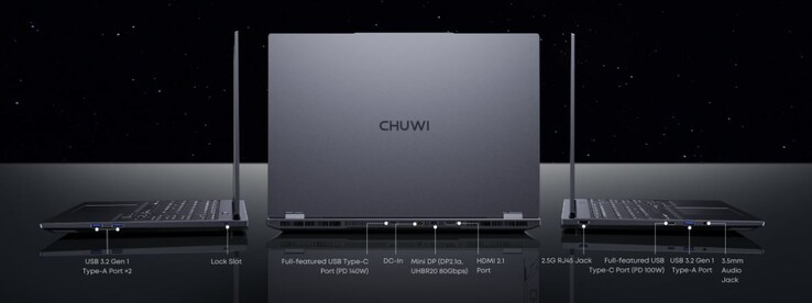 Zahlreiche Anschlüsse stehen bereit, USB PD wird unterstützt (Bildquelle: Chuwi)