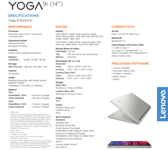 Spezifikationen Lenovo Yoga 9i 14