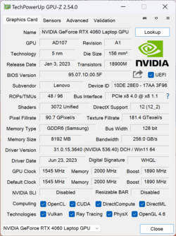GPU-Z GeForce RTX 4060 Laptop