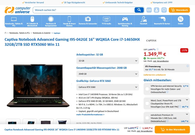 Captiva Advanced Gaming I95-042GE für 1.349 Euro.