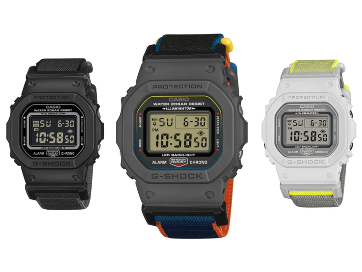 Von links nach rechts: Casio G-Shock DW-5600MNC-1, DW-5600MNC-8A2 und DW-5600MNC-7A8