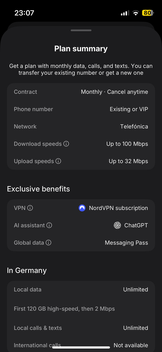 Konditionen von Revolut Mobile, wie sie in der App genannt werden.