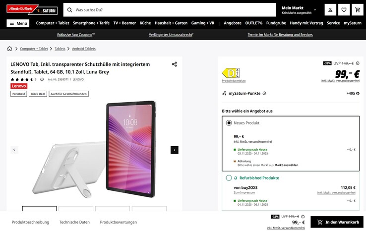 Lenovo Tab TB311XU für 99 Euro.