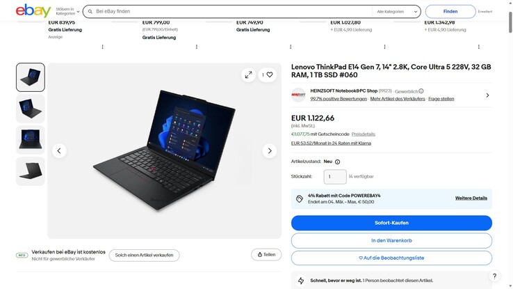 Das Lenovo ThinkPad E14 G7 (21U2002QGE) wäre dank eines Rabattcodes bereits für 1.077,75 Euro zu haben.