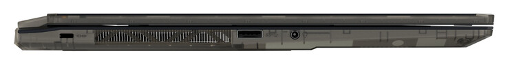 Linke Seite: Steckplatz für ein Kabelschloss, USB 3.2 Gen 1 (USB-A), Audiokombo