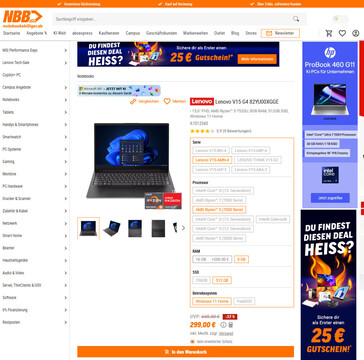 Lenovo V15 G4 AMN 82YU00XGGE für 299 Euro.